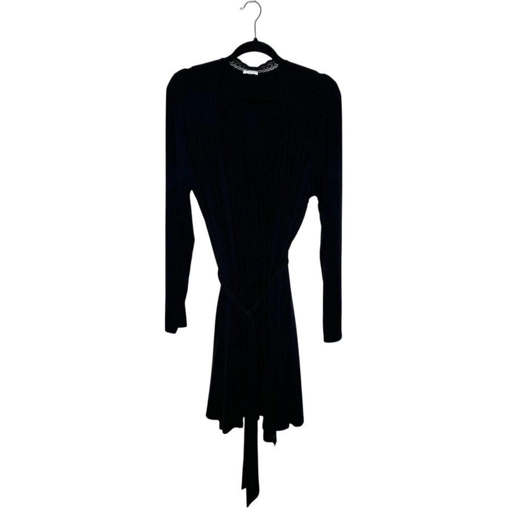 Eberjey Lace Trim Modal Short Robe Women's Black Size Small